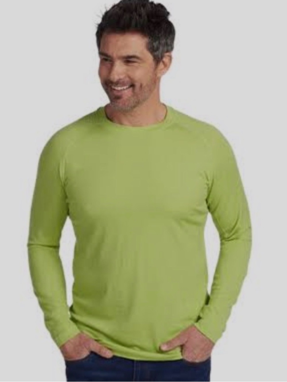 WoolX Men’s Essential Merino Blend Crewneck Long Sleeve Tee in Lime Green Sz M